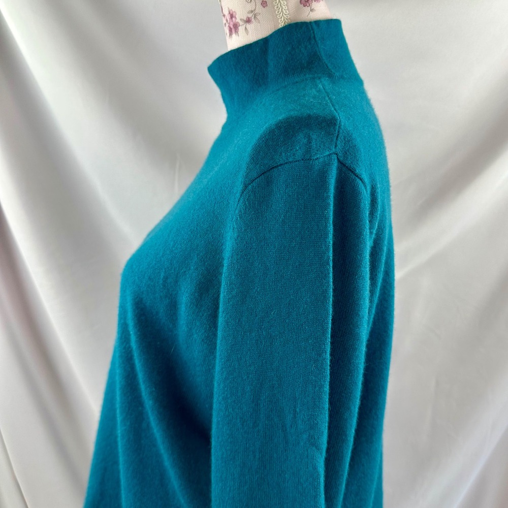 100% Cashmere Sweater XL Petite 18 20 Teal Blue Mock Neck Soft Knit Lands' End - Picture 7 of 17